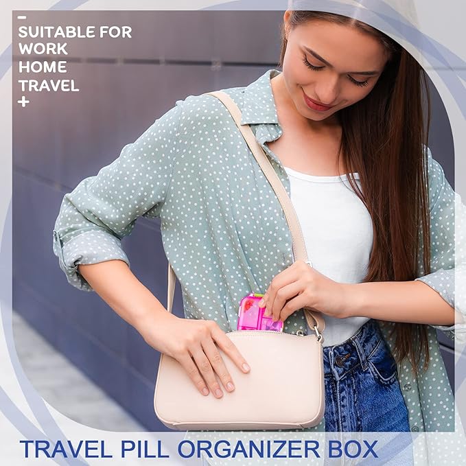 Sabary 16 Pcs Travel Pill Organizers with 10 Compartments Portable Weekly Small Pill Cases Daily Fish Oil Vitamins Medicine Box Dispensers for Pocket Purse Medicine Organizer Essentials(Stylish Color)