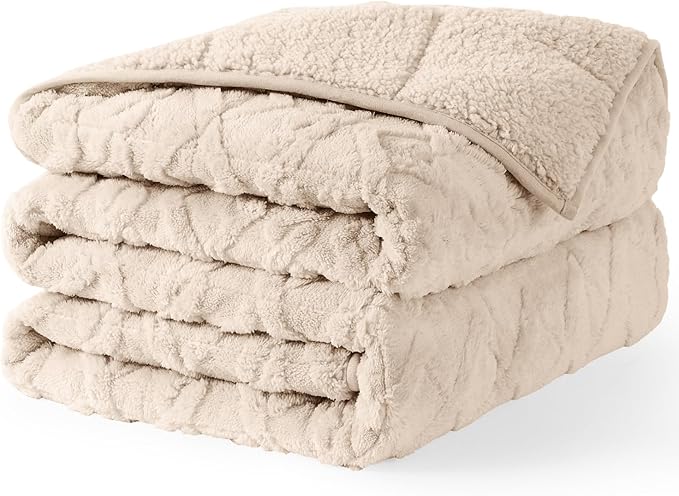 Uttermara Weighted Blanket for Adults Queen Size 20lbs 60x80 inches, Dual Sided Soft Jacquard Sherpa Weighted Blankets, Thick Heavy Blanket for Sleeping and Calming, Khaki