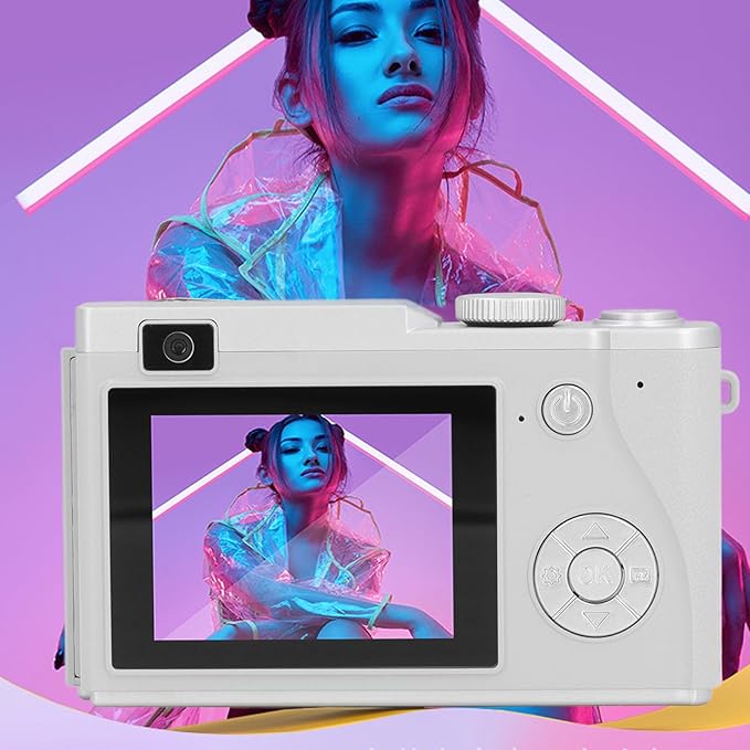 Digital Camera, 48MP Vlogging Camera with 16X Digital Zoom, Anti-Shake, Beauty Filter, 2.4 Inch LCD Screen, Compact Selfie Camera for Kids Teens, for Vlog Photos (White)