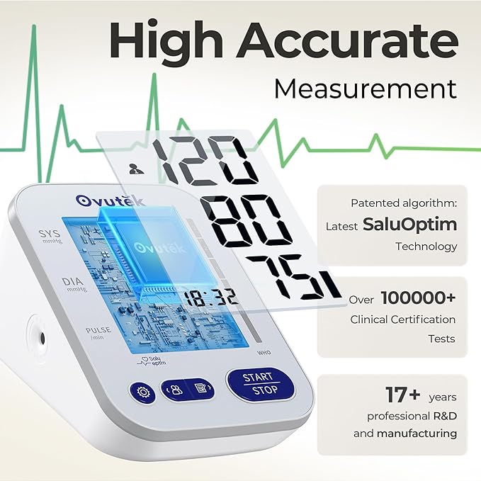 Ovutek Blood Pressure Monitors for Home Use: Large BP Cuff with 240 Memories for 2 Users, Upper Arm Blood Pressure Machine, Accurate BP Monitor with Batteries Type-C Cable