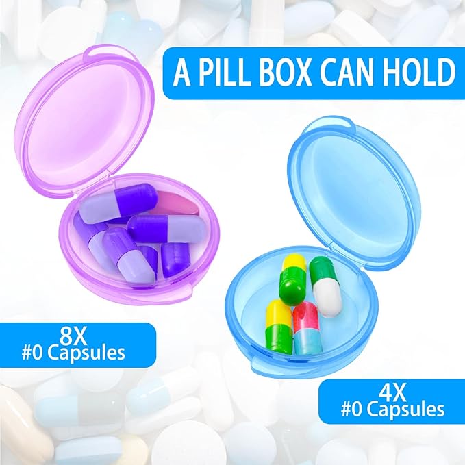 Patelai 6 Packs Small Pill Organizer Box, Travel Pill Container Portable Daily Mini Medicine Case Holder for Pocket Purse Briefcase Cod Liver Oil Jewelry Beads Earplug Storage Box(Black, Purple, Blue)