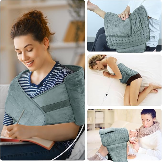 Heating Pad for Back Pain Relief Period Cramps 6 Heat 6 Timer Auto Off Lower Back Abdominal Shoulder Feet Pain Relief, 12x24” Heat Pad+20“ Belt Women Girls Christmas Gift (Gray)