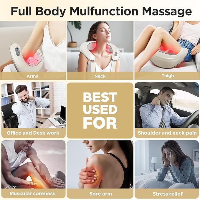 Bear Shiatsu Neck and Back Massager with Heat: Cordless Deep Tissue Neck Shoulder Massager for Pain Relief Portable 4D for Home Office & Car Use - Gifts for Women Men Mom Dad