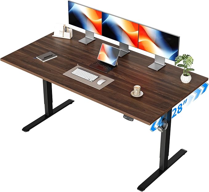 Agilestic Electric Standing Desk, 63 x 28 Inches Height Adjustable Desk, Sit Stand up for Work Office Home, Ergonomic Rising Computer Table with Memory Preset, Dark Walnut