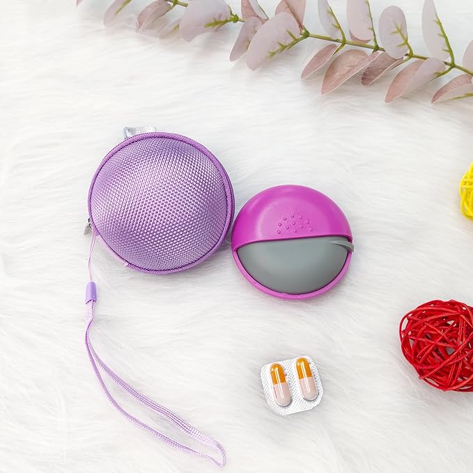 INVODA Travel Pill Organizer Cute Round Pill Box for Purse Compact Medicine Container for Pills, Fish Oil, Vitamins & Supplements