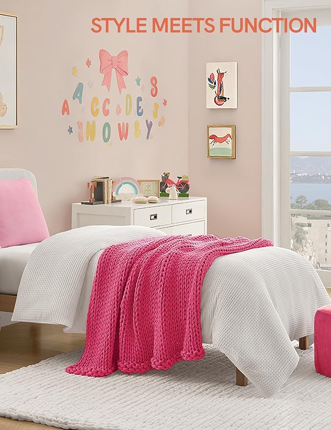 YnM Cooling Weighted Blanket, 100% Cotton Handmade Chunky Knitted Blanket, Weighted Lap, Breathable Heavy Blankets, Machine Washable Throw for Sleep or Home Decor (Rose Pink, 35x40 Inch, 5lbs)