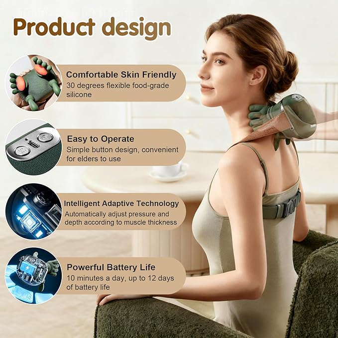 Siasoo Neck Massager With Heat-Wireless Portable Shiatsu Neck and Shoulder Deep Tissue 4D Kneading Back Massage With Fingers,Simulated Human Hand Design for Muscle Relax Massager Easter Gift for Mom