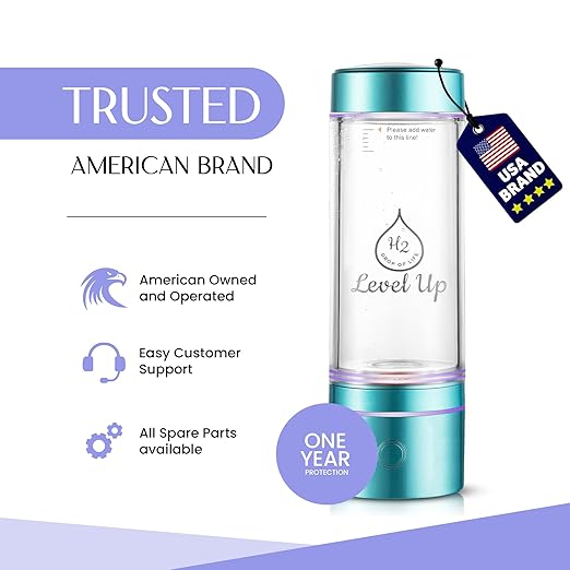 LevelUpWay - Improved Hydrogen Water Bottle Generator – Up to 4000 PPB Pure Hydrogen Water – Dual Chamber SPE PEM Technology – Blue – Enhanced Hydration Solution
