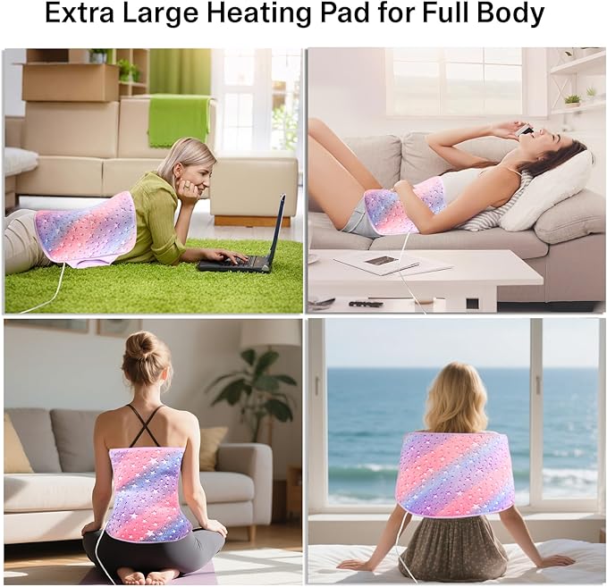 Large Heating Pads for Back Pain/ Period Cramps, 4 Timer(Max 4H)/9 Heat/10ft Long Cord/ 16*24" Heat Pad+27" Belt Wearable(51" in Total) Electric Wrap Around Heating Pad Birthday Christmas Gift(Purple)