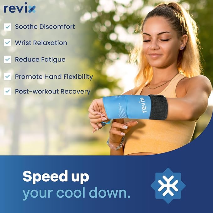 REVIX 24" Extra Long Wrist Ice Pack Wraps for Carpal Tunnel (2-Piece Set), Reusable Gel Hand Ice Packs for Wrist & Forearm Discomfort, Extended Coverage, Gel Pack with Hot & Cold Compressiom Therapy
