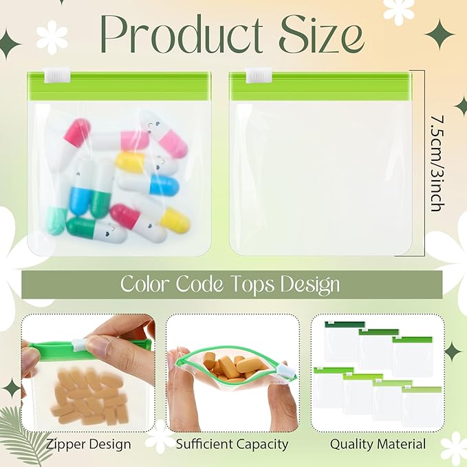 Sherr 35 Pcs Pill Pouch Zippered Pill Pouch Set Reusable Translucent Medicine Organizer Self Sealing Medicine Organizer Travel Plastic Bags with Slide Lock for Storage (Gradient,Moratti Green)