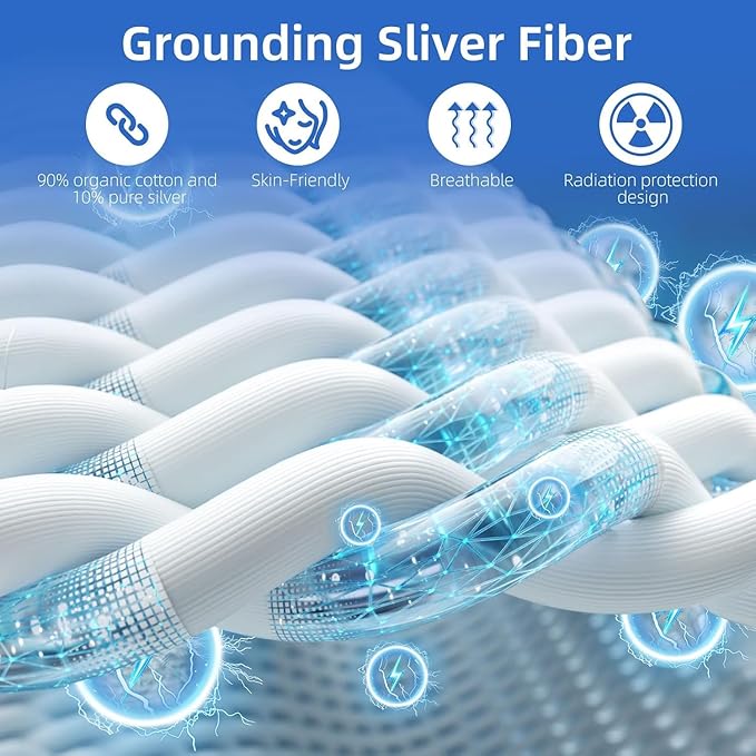 Grounding Mat for Bed 90% Organic Cotton+10% Pure Silver Fiber, Grounding Fitted Sheets for All Mattress Sizes, with Static grounding Cord and Test Pen (Gray，105.5 * 23.5 inch)