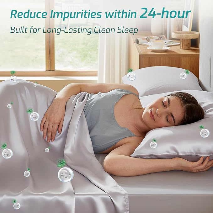 Silver Infused Bed Sheets - 20% Silk Blend Sheet with Self-Cleaning Technology for 3X Freshness Sleep, Luxe Soft Temperature Regulating Cooling Sheets for Hot Sleep (MoonlightGray,King)