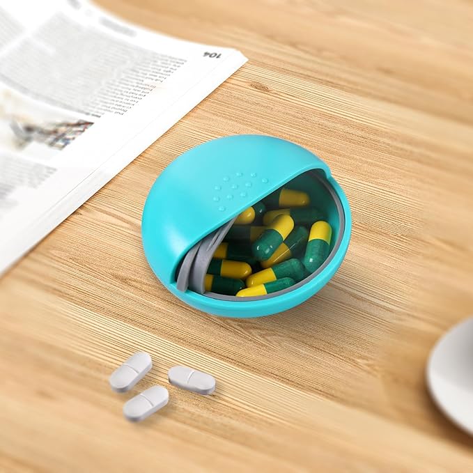 INVODA Travel Pill Organizer Cute Round Pill Box for Purse Compact Medicine Container for Pills, Fish Oil, Vitamins & Supplements