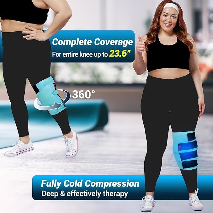 Comfytemp Large Knee Ice Pack Wrap Reusable Gel, Knee Cold Compress Brace for Injury, Pain Relief, Replacement Recovery, Arthritis, ACL, After Surgery, Running Essential, 23.6"x11.8"