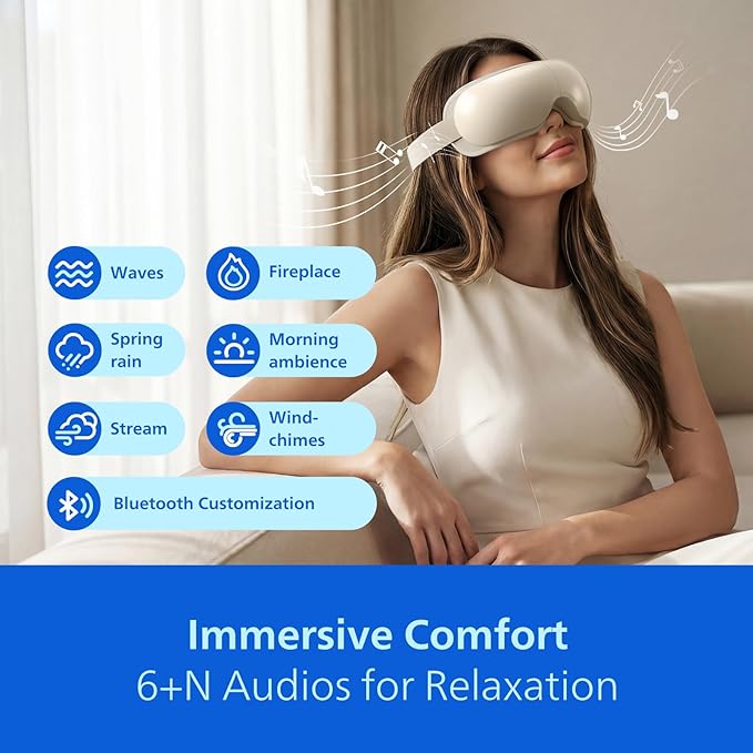 Philips Eye Massager with Heat and Cooling, Integrated Smart Sleep Mask with Nose Rest and Soft Silicone Massage Head, 4 Massage Modes for Migraines, Dry Eye, Dark Circles,Bluetooth Music, Ideal Gift