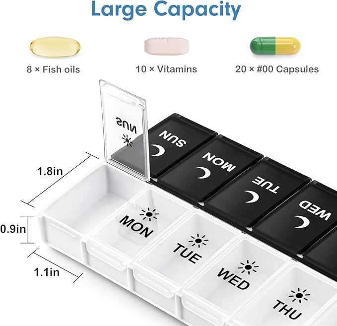 DANYING Large Pill Organizer 2 Times a Day, Weekly Box Per AM PM Case, Day Night Container 7 Vitamin Case Twice