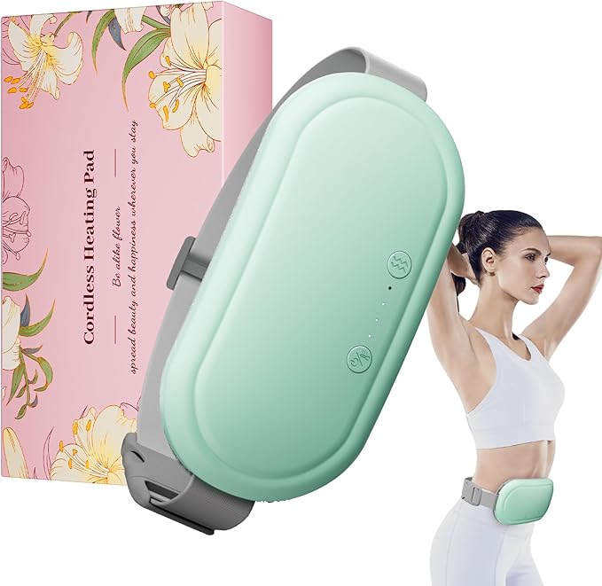 Portable Electric Heating Pad for Period Cramps,Menstrual Heating Pads with 4 Heat Levels and 4 Vibrating Modes for Women Stomach Pain Relief-Green
