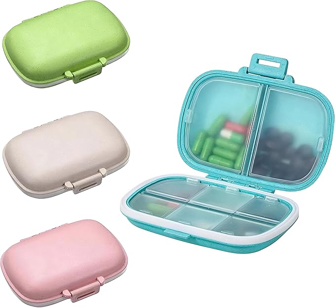 Qenixo® Travel Pill Organizer 8 Compartments Portable Pill Box Small Daily Pill Case Medicine Vitamin Container for Pocket Purse 8 Compartments Portable Pill Case Hold Vitamins, Cod Liver Oil