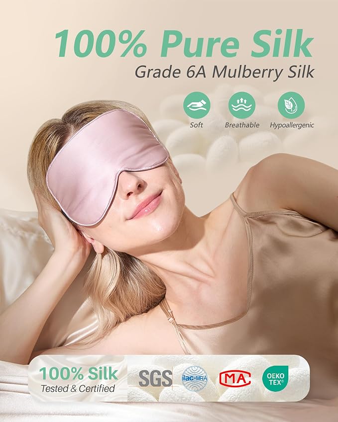 BeeVines Sleep Mask, 4 Packs 100% Real Natural Pure Silk Eye Masks with Adjustable Strap for Sleeping, Mulberry Silk Eye Sleep Shade Cover, Block Light Reduces Puffy Eyes Traveling Gifts(Pink)
