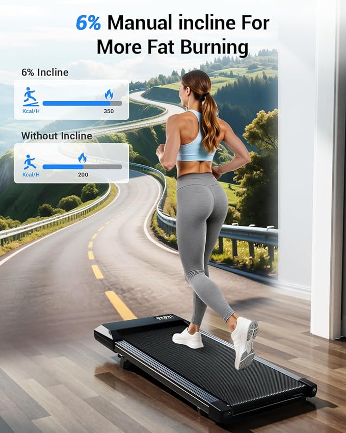 Superun Walking Pad with 6% Incline, Under Desk Treadmill for Home Office, 3 in 1 Portable Walking pad Treadmill with Remote Control and LED Display, 2.5HP Quiet Mini Treadmills, 300 lbs Capacity