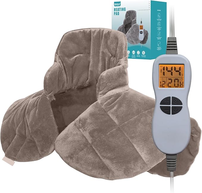 Ruqiji 19" x 24" Weighted Neck&Shoulder Heating Pad, 2.5lbs with 12 Temperature Settings&Countdown timer,Pain Relief for Neck/Shoulders/Menstrual Pain, Christmas Gifts for Women Men Mom Dad(Light Tan)