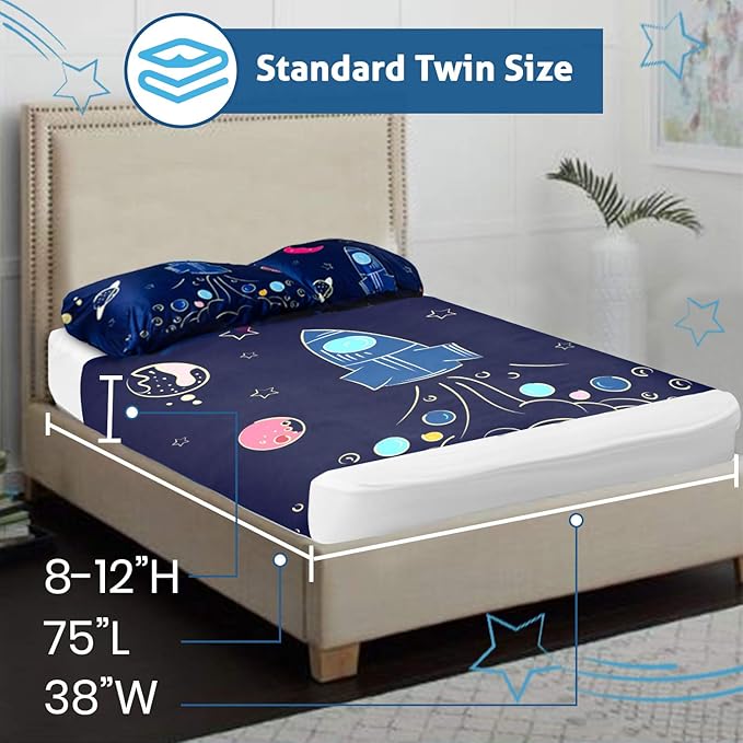 Deep Pressure Sensory Bed Sheet – Twin Sensory Compression Sheet Breathable Sleep Pod Blanket for Better Sleep Support – Calming Compression Blankets for Kids and Adults Rocketship Design
