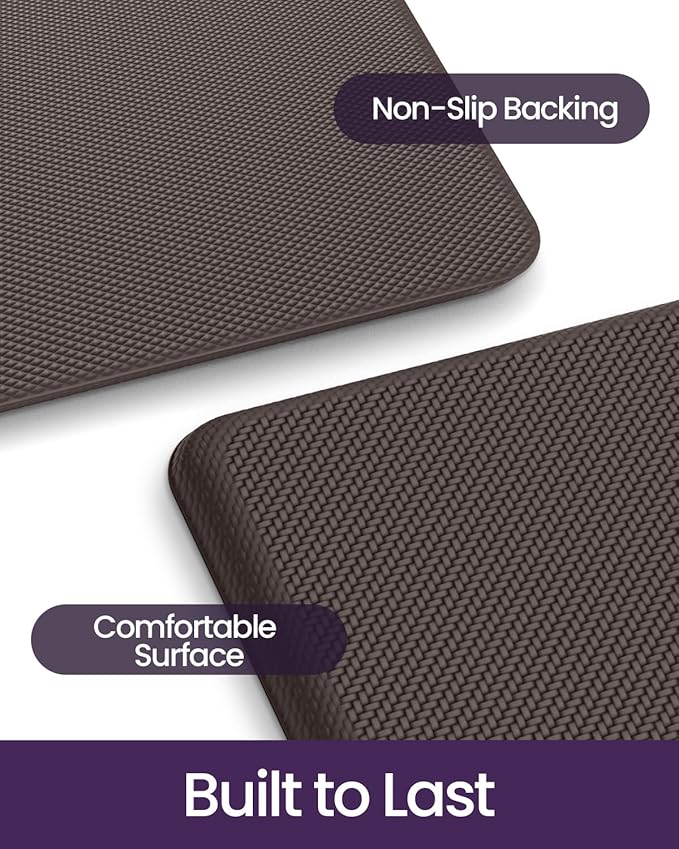 DEXI Kitchen Mat Cushioned Anti Fatigue, Extra Thick Comfort Standing Floor Mats Waterproof, Memory Foam Antifatigue Runner Rug for Desk Office, Sink, Laundry, 39x20, Brown