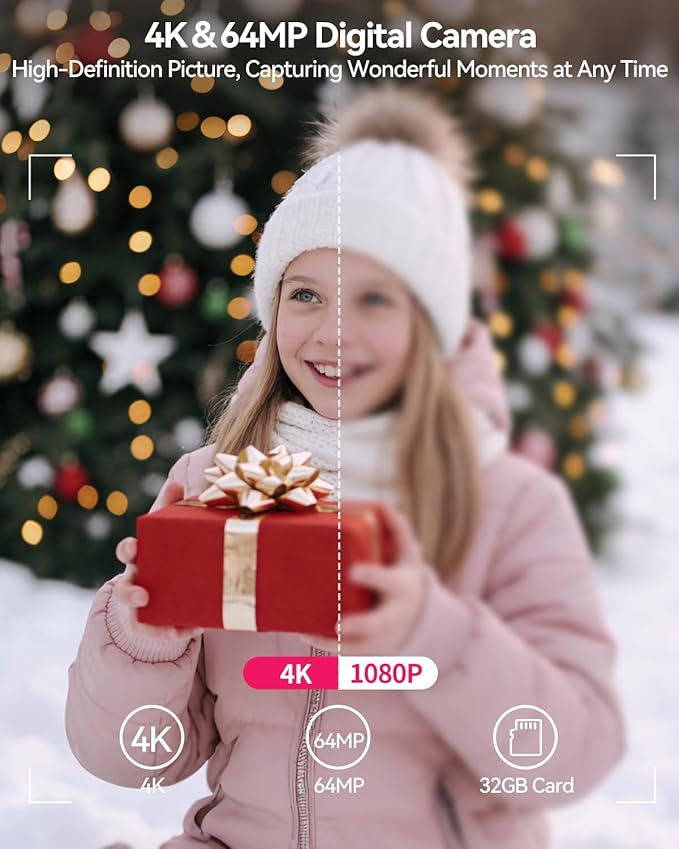 4K Digital Camera for Photography Autofocus,64MP WiFi Vlogging Camera with 3” 180° Flip Screen for YouTube,18X Zoom Travel Camera for Beginners,32GB Card & Rechargeable Battery (Pink)