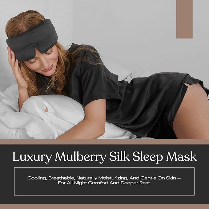 Lunya Washable Silk Sleeping Mask - Thermoregulating Mulberry Silk, Light Blocking and Comfortable Fit – Sleep Mask for Women and Men with Box - Meditative Grey - Small