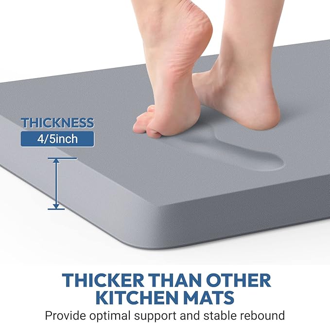 4/5 Inch Thick Kitchen Mat - Cushioned Anti Fatigue Mats for Kitchen Floor - Easy to Clean, Waterproof, Non-Slip Kitchen Rug for Sink, Office, Kitchen (17''x39'' Grey)