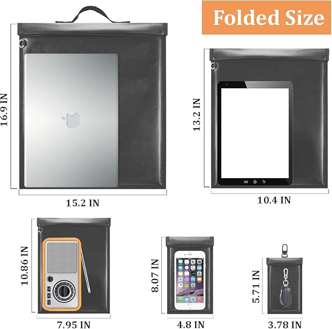 5 Pack Faraday Bags with Handle, Large Faraday Cage, Anti-Tracking Faraday Bag for Laptops & Tablets & Phones & Car Keys, Fireproof & Waterproof RFID Signal Blocker Faraday Pouch, Faraday EMP Bag
