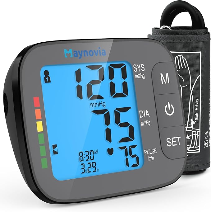 Upper Arm Blood Pressure Monitor with Wide Cuff, Automatic Digital BP Machine for Home Use, Large Backlit Display, Irregular Heartbeat Detection, Includes Storage Bag & 2×60 Memory