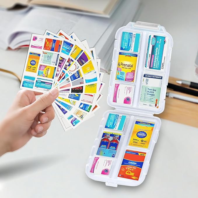 INVODA 7-Day Pill Organizer with Medicine Labels Travel Pill Case Compact, Portable Medication Organizer for Daily Use (3.7 x 2.4 x 1.18 Inches)