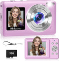 Compact Camera,56MP Dual-Screen Digital Camera for Teens with Auto Focus,Smile Capture,Anti-Shake,16X Zoom,32GB SD Card Camera Digital Gift for Boys Girls Teens