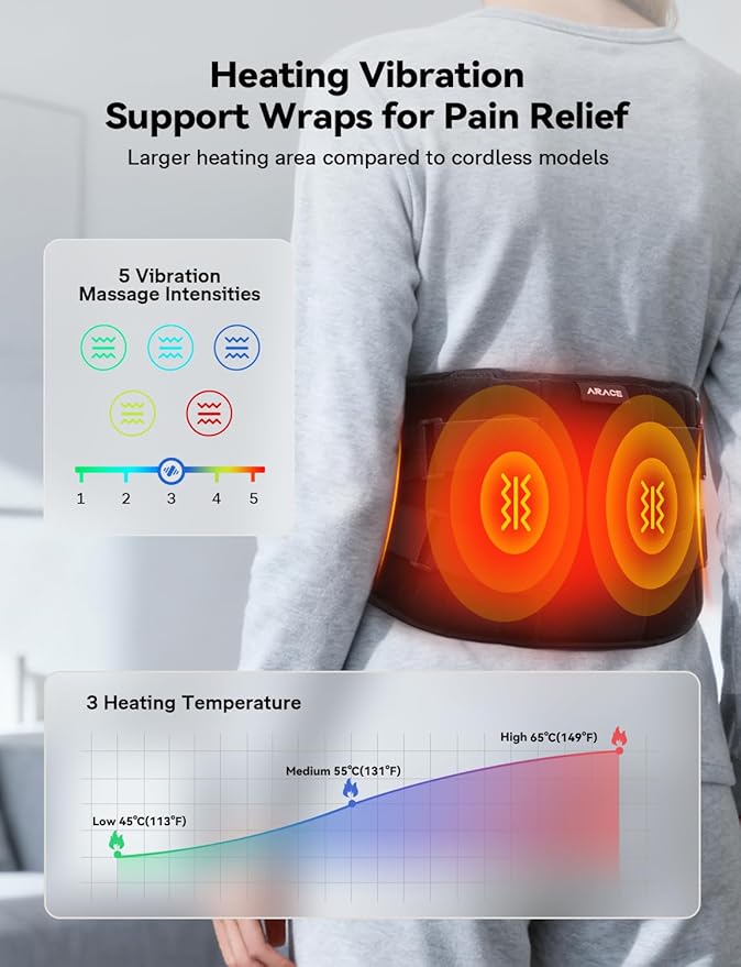 10000mAh Cordless Heating Pad with Massager for Back Pain Relief, 50-67" Lower Back Massager with 3 Heat &Timer, 5 Vibration Portable Heating Pad for Cramps, Birthday Gift for Women Men Mother