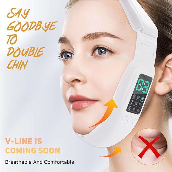 Double Chin Machine, V Face Beauty Device for Woman 8 Modes and 15 Intensity Levels Electric Double Chin Device, Smart Double Chin Face Device with Magnetic Massage, White