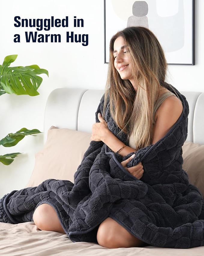 Kivik Dual Sided Weighted Blankets for Adults, Buttery Soft Stylish Checkered Heavy Blankets for Couch Sofa Bed - Ultra-Fluffy Fabric Brings Cloud-Like Comfort (60"x80", Black, 15 Pounds)