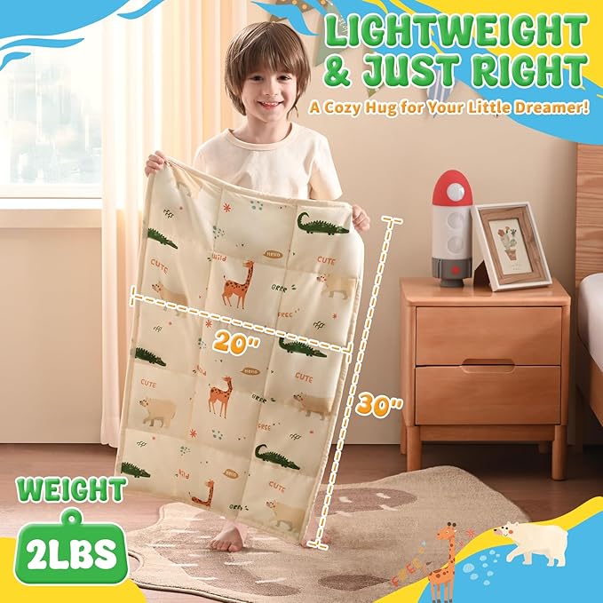 anfie Weighted Lap Pad 2 Pounds, Weighted Blanket Kids(20"*30") Cooling Blanket for Sleeping,Weighted Throw Blanket for Travel Indoor Outdoor (Beige Animal)