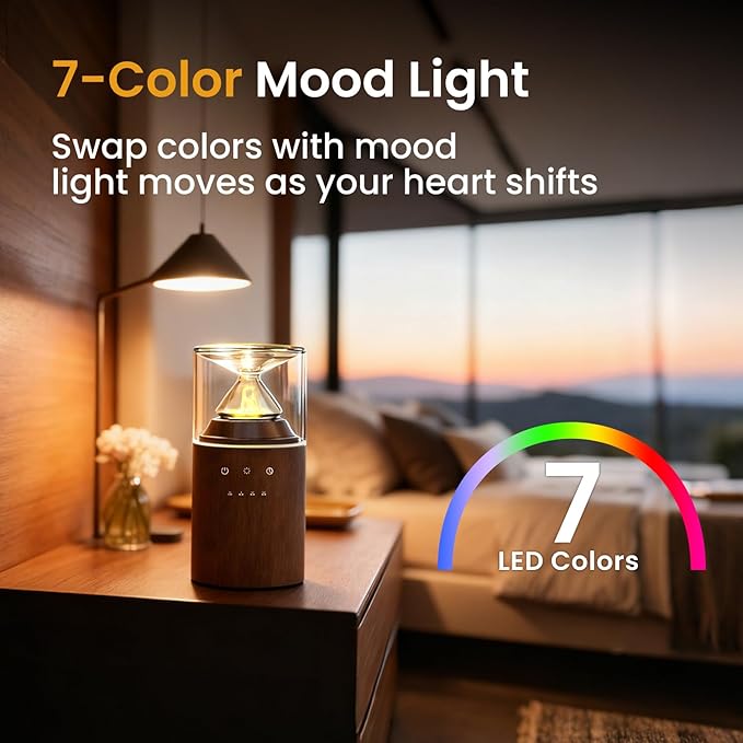 Waterless Nebulizing Essential Oil Diffuser, Real Glass and Solid Wood Portable Rechargeable Aroma Diffuser for Home Office Car, Luxury Gift Set with 10ml Lemon Oil