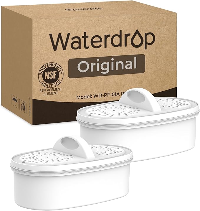 [Original] Waterdrop Replacement Filters for All Waterdrop Pitcher Filtration System, Reduces Lead, PFAS, PFOA/PFOS, Chlorine, Last Up to 3 Months or 200 Gallons, 2 Packs，WD-PF-01A Plus, NSF Certified