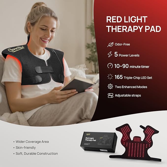 Red Light Therapy Pad for Neck Shoulder Back Pain Relief, Infrared Light Therapy Heating Warp for Upper Back, 165LEDs 3-in-1 Chip，660nm&850nm(Black)