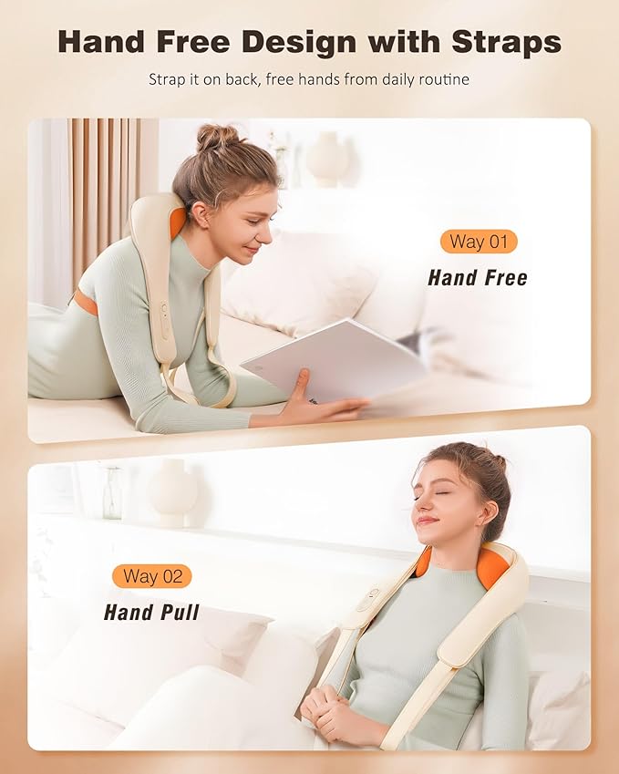 KNQZE Neck and Shoulder Massager with Heat, Cordless Back and Neck Massager, Upgraded Graphene Heating, 4D Shiatsu Deep Kneading Massage for Shoulder, Back Pain Relief (Beige)
