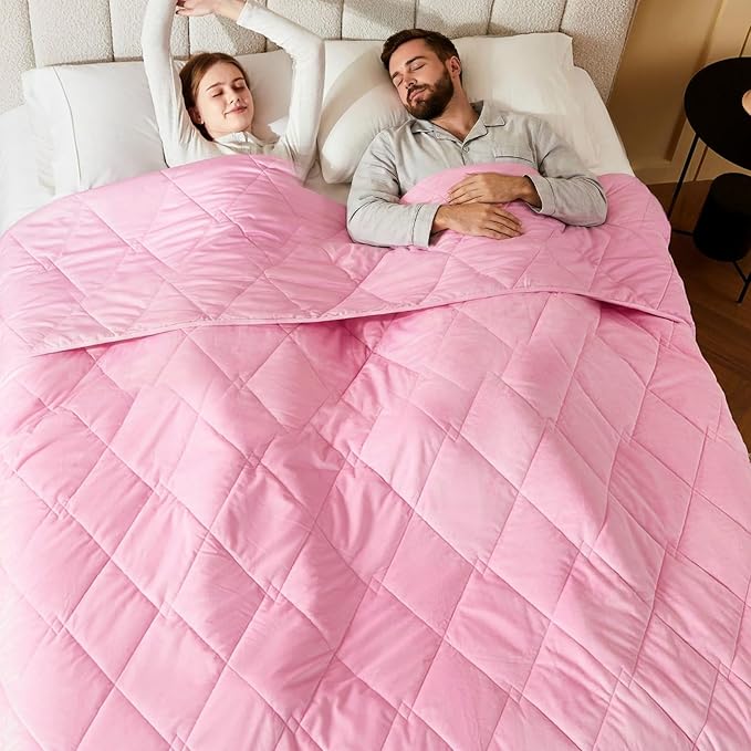 L'AGRATY Queen/King Size Weighted Blanket for Adults 15lbs, 80"x87" — Cooling Breathable Heavy Blanket with Glass Beads for Sleeping Perfect Hot Sleepers & Couples Machine Washable All-Season Pink
