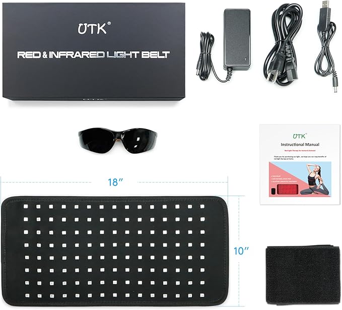 UTK Red Light Therapy Pad for Body Pain Relief, LED 660＆850nm Wearable Wrap Deep Therapy Belt with Timer Function Relieve Back Shoulder Pain
