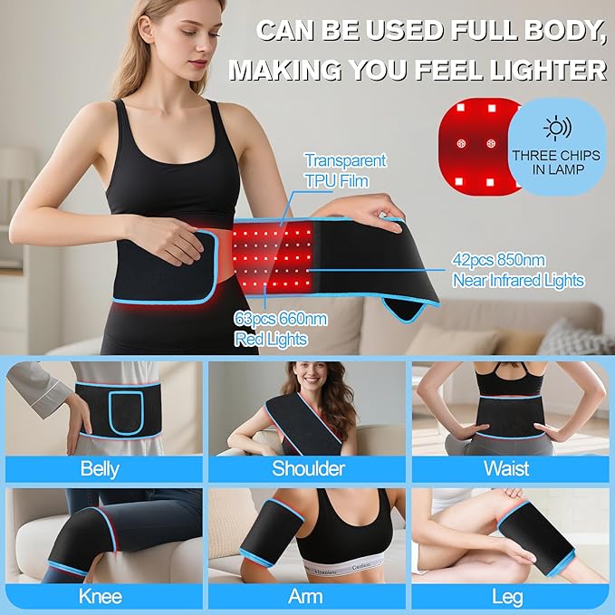 KingSom Red Light Belt, Red Light for Body,660nm & 850nm Infrared Light Wrap Belt,Red Light Device with Upgraded 3 in 1 Led Beads,Red Light Belt with Timer