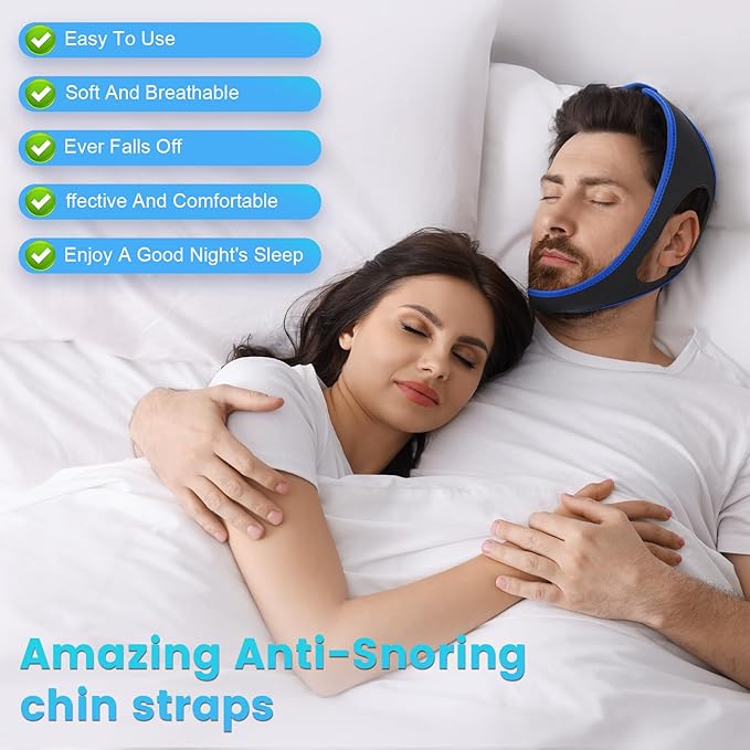 Snoring Chin Strap Comfortable Universal Snoring Devices Adjustable Effective Stop Snoring Sleep Snore Reducing Aid for Women and Men (Blue)
