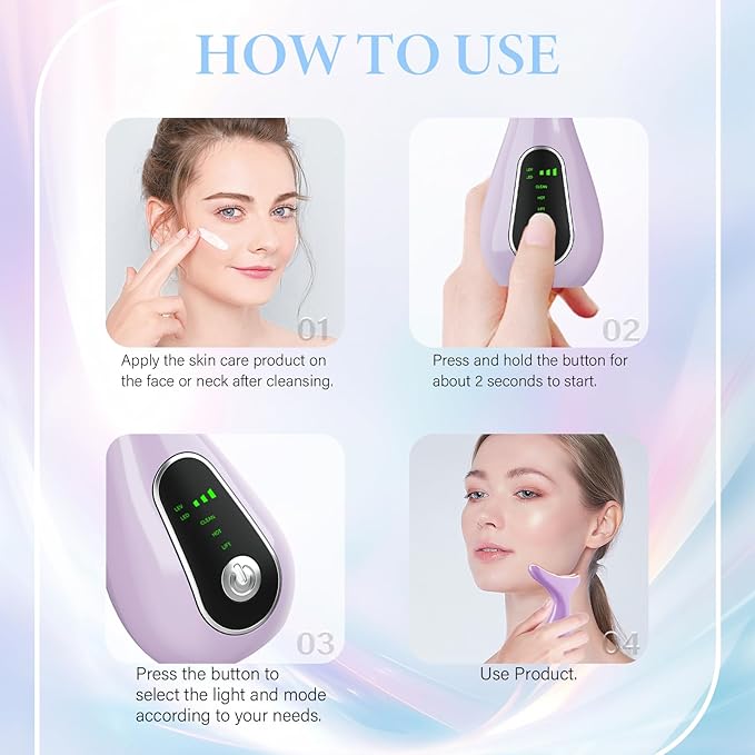 Facial Massager 7 Color Face Lift Device for Face and Neck Massage with 113°F & Vibration & Clean 3-in-1 Multifunctional Wand for Skin Care (Purple)