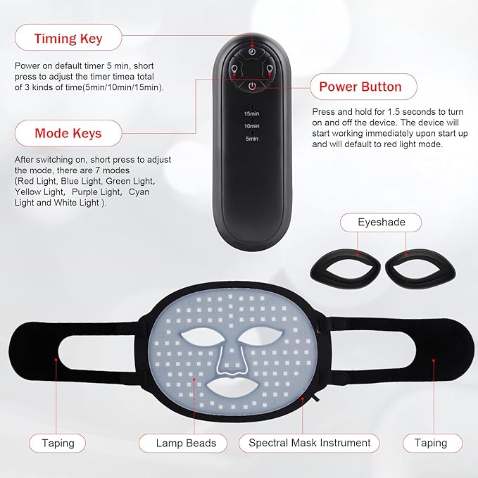 Red Light Therapy for Face, Red Light Therapy Mask, 7 Colors LED Facial Mask for Wrinkle Remove & Anti Aging, Skin Care Home Use, Black (Upgraded Version)