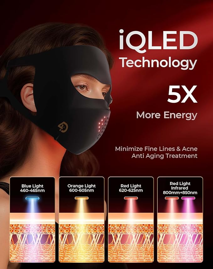 2026 Upgraded 4D LED Face Mask Light Therapy, 4 Modes Portable Red Light Therapy for Face, 4000mAh Rechargeable Remote, 850nm Infrared & Red Light Masks, 400 LEDs, Timing Function (Light Black)